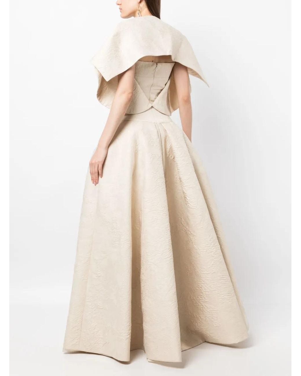 Saiid Kobeisy Natural Brocade-Effect Maxi Ball Dress