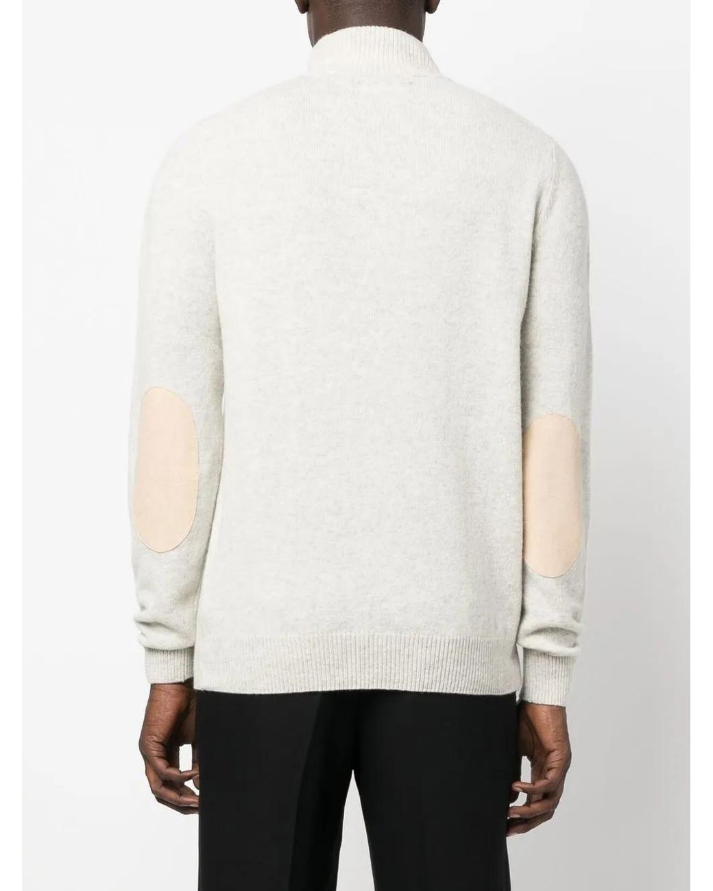 Barbour White Elbow-Patch Button-Up Half-Zip Sweater for men