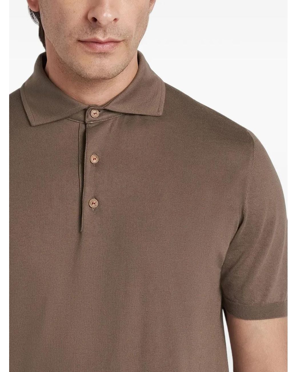 Kiton Brown Short-Sleeved Cotton Polo Shirt for men