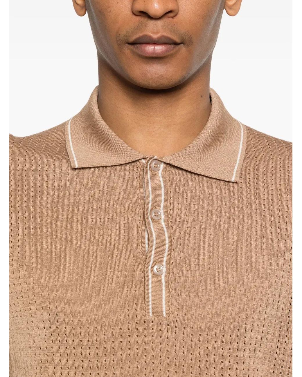 Tagliatore Natural Perforated Short-Sleeve Polo Shirt for men