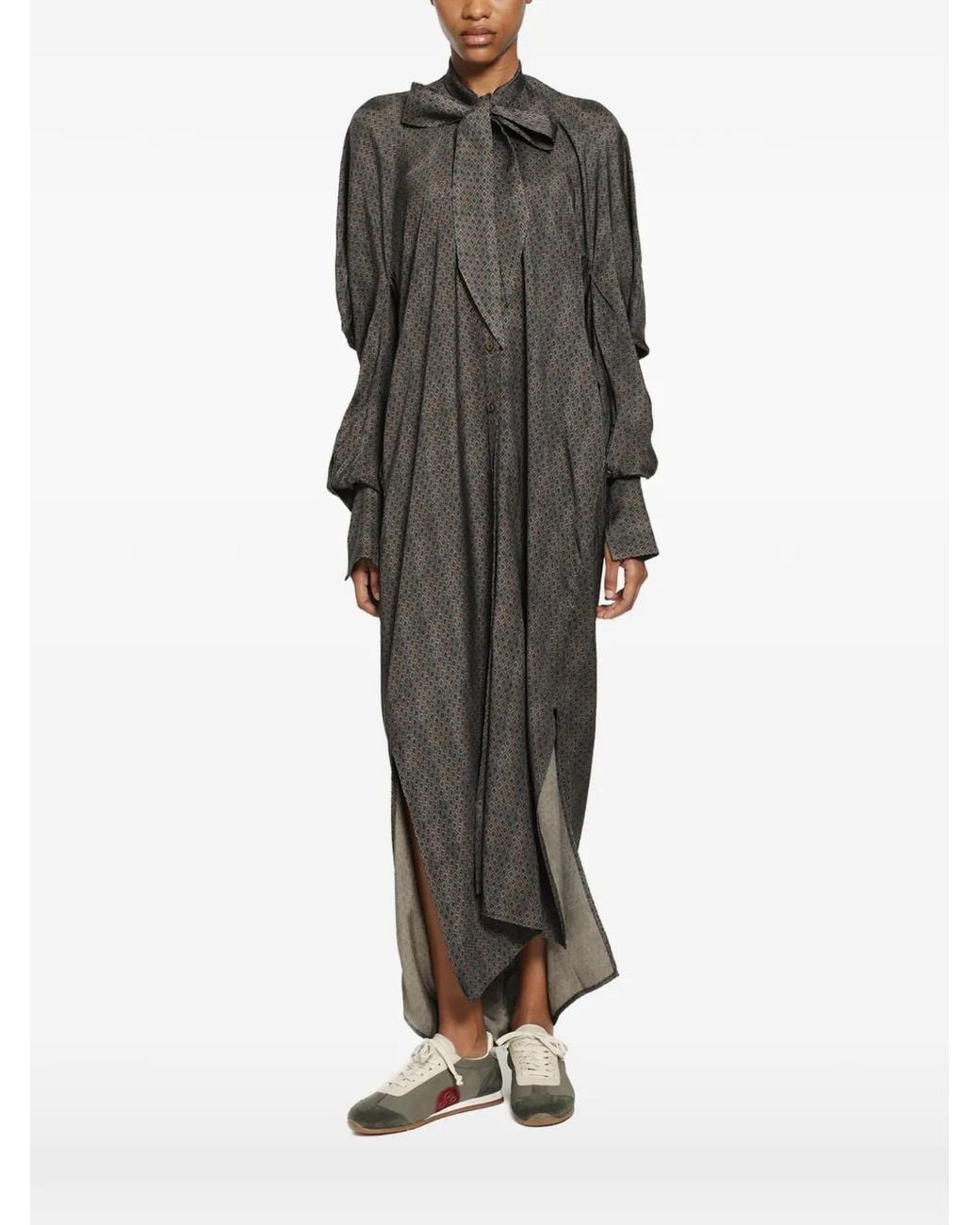 Uma Wang Gray Corey Geometric-Print Draped Coat