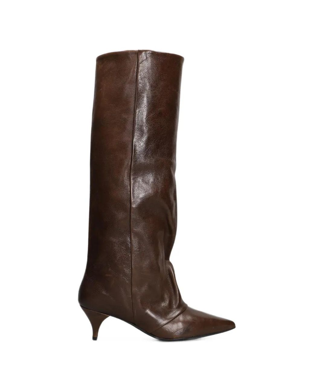 Alchimia Brown Pointed-Toe Ruched Boots