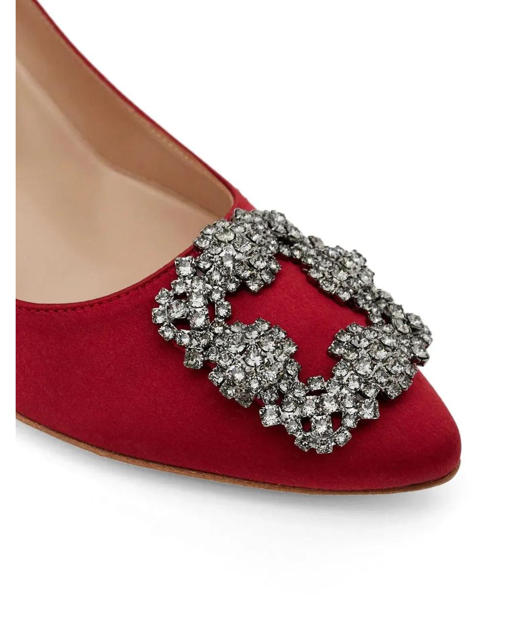Manolo Blahnik Red Hangisi 90 Crystal-Buckle Pumps