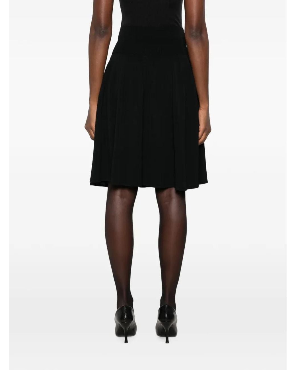 Totême Black Ribbed-Waist Pleated Midi Skirt