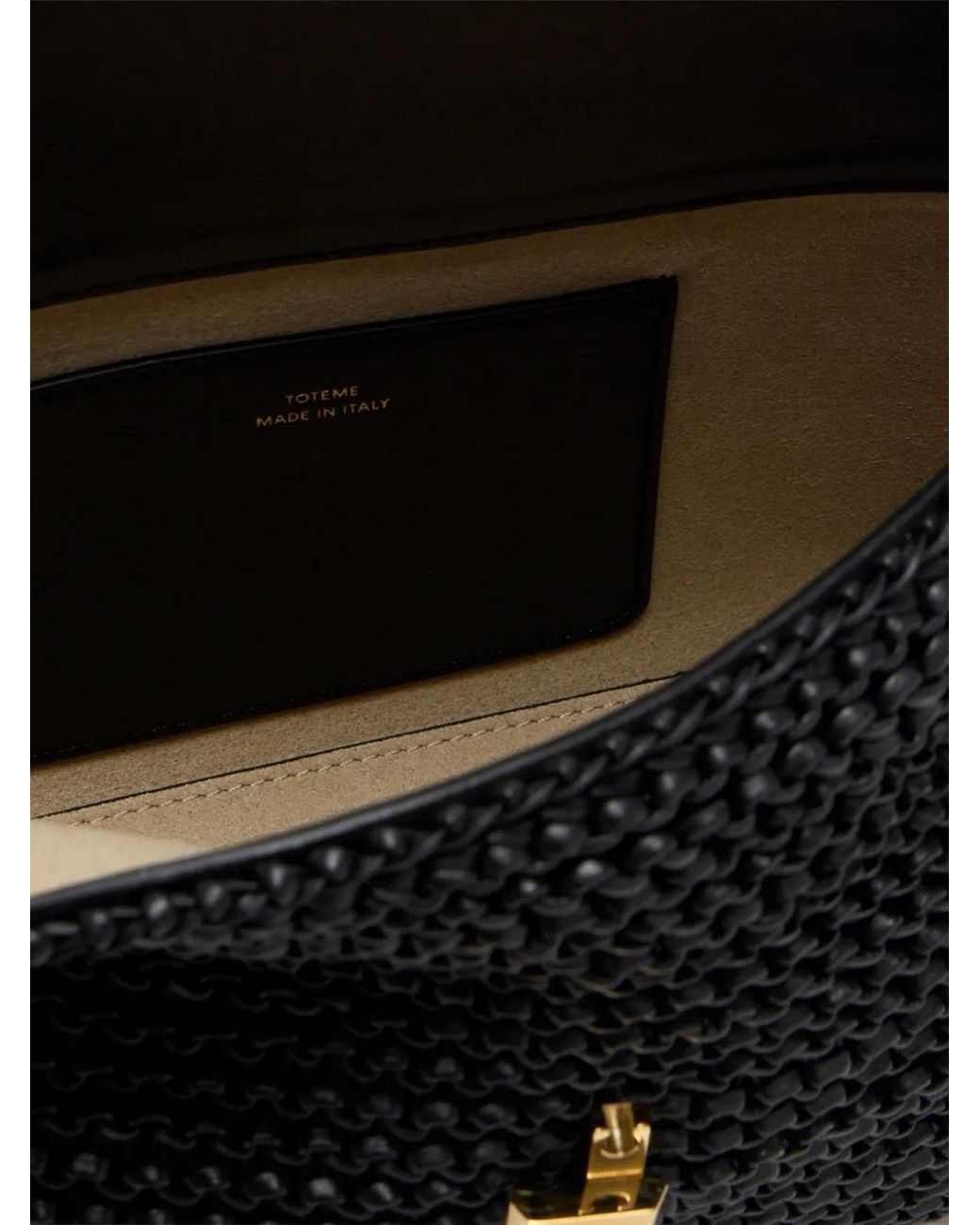Totême Black T-Lock Woven Leather Clutch Bag