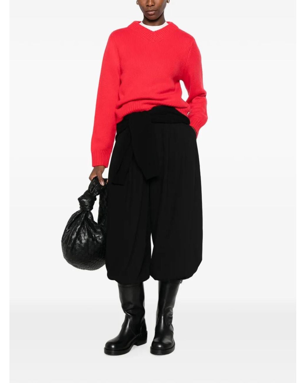 Soft Goat Red Ribbed V-Neck Sweater