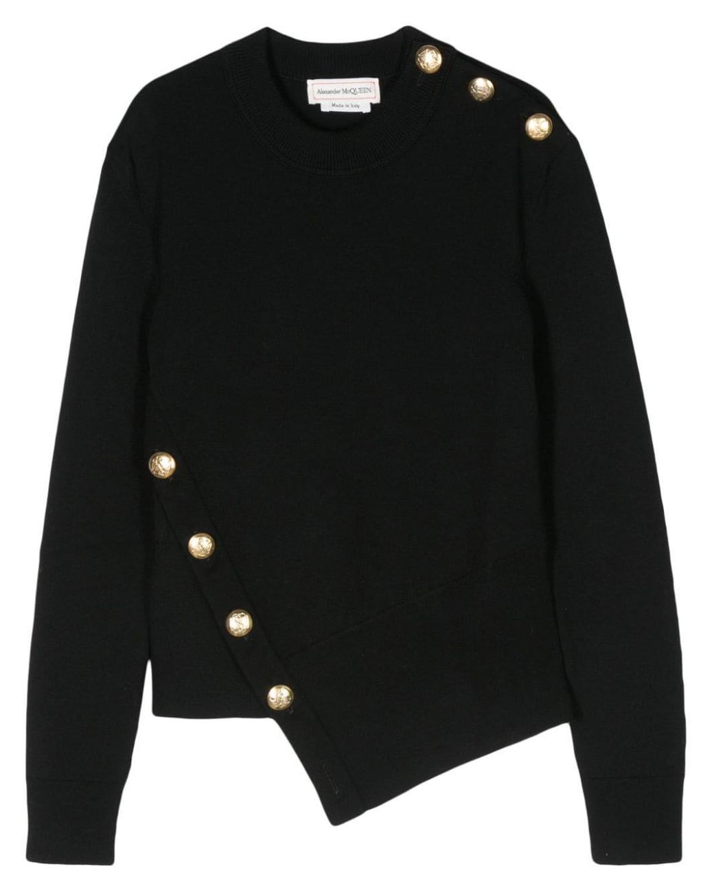 Alexander McQueen Asymmetric Wool Sweater With Gold Buttons in