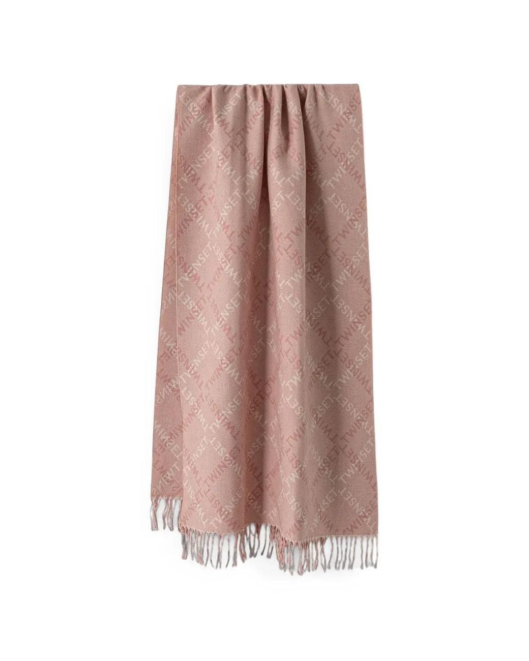 Twinset Brown Écharpe Frangée À Logo En Jacquard