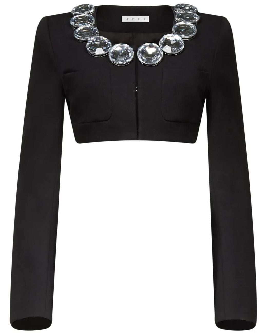 Area Black Cropped Embellished Wool-Twill Blazer