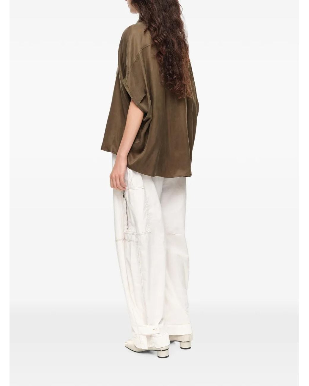 Bimba Y Lola Green Khaki Fluid Cape Shirt