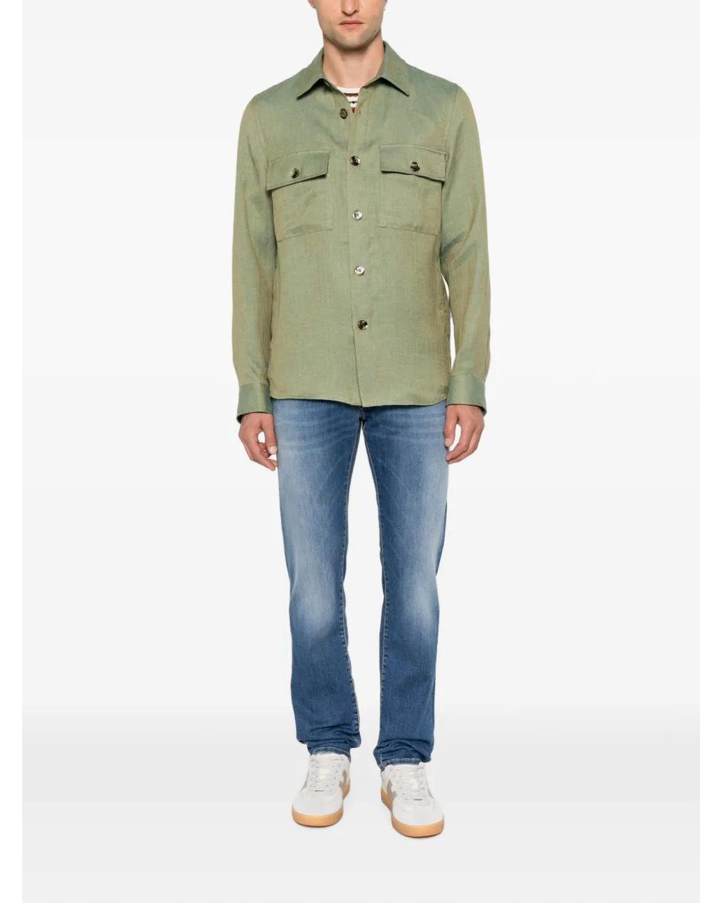 Jacob Cohen Green Herringbone-Weave Button-Up Jacket for men