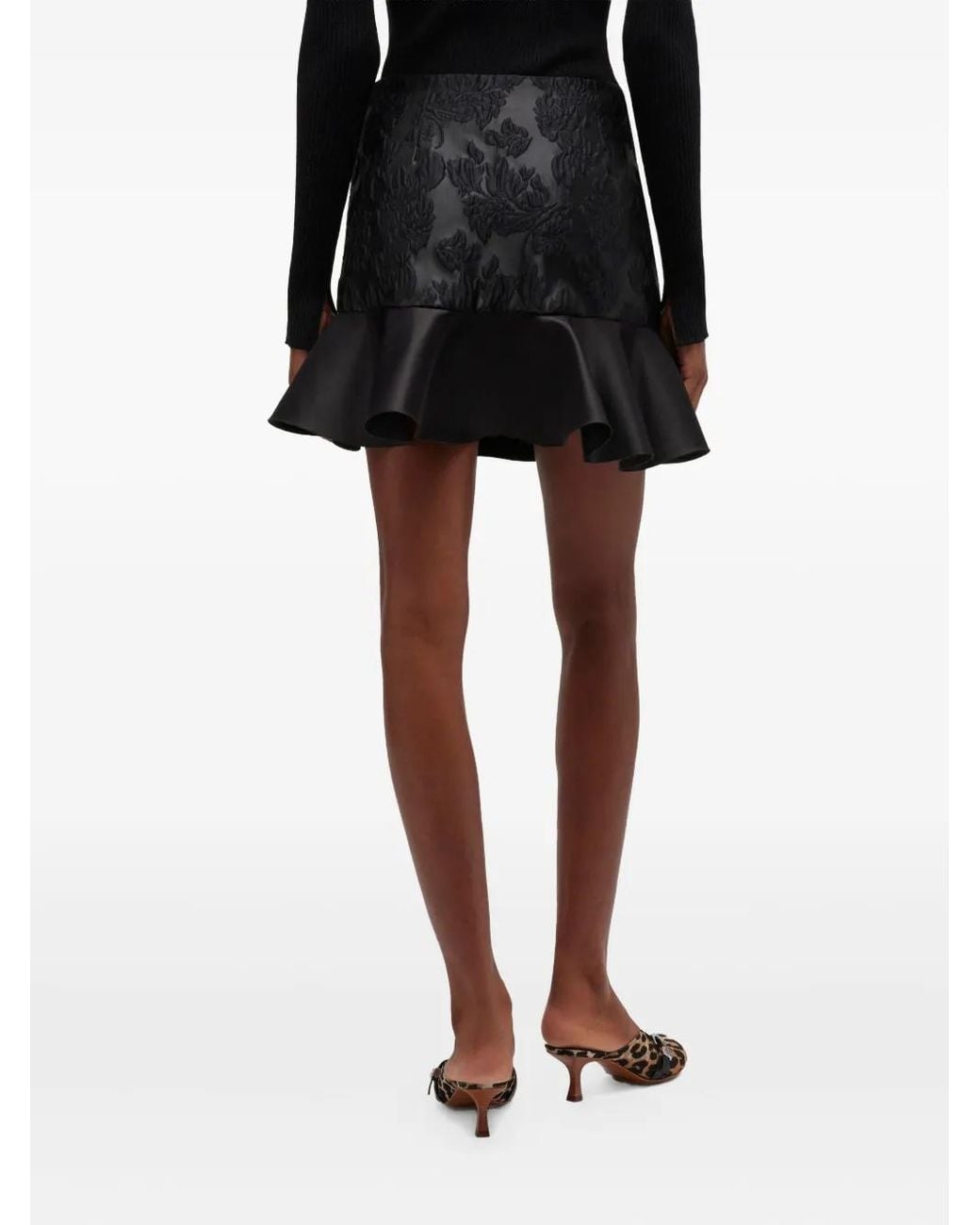 Ganni Black Satin Cloque Mini Skirt