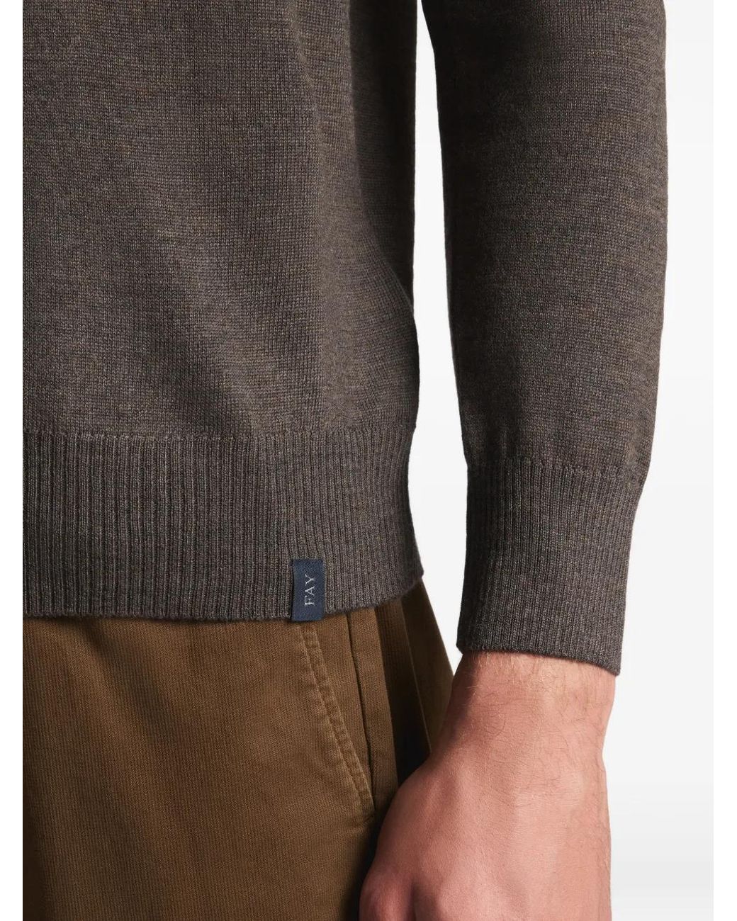 Fay Brown Crew-Neck Wool Sweater for men