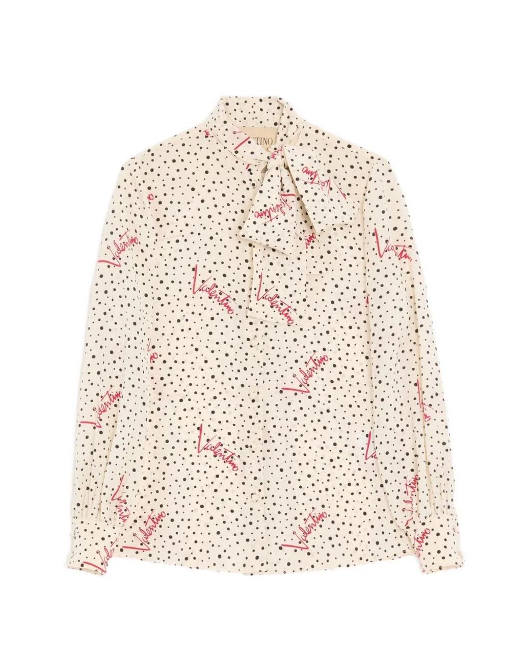 Valentino Garavani Natural Chemise Plus De Pois En Crêpe De Chine