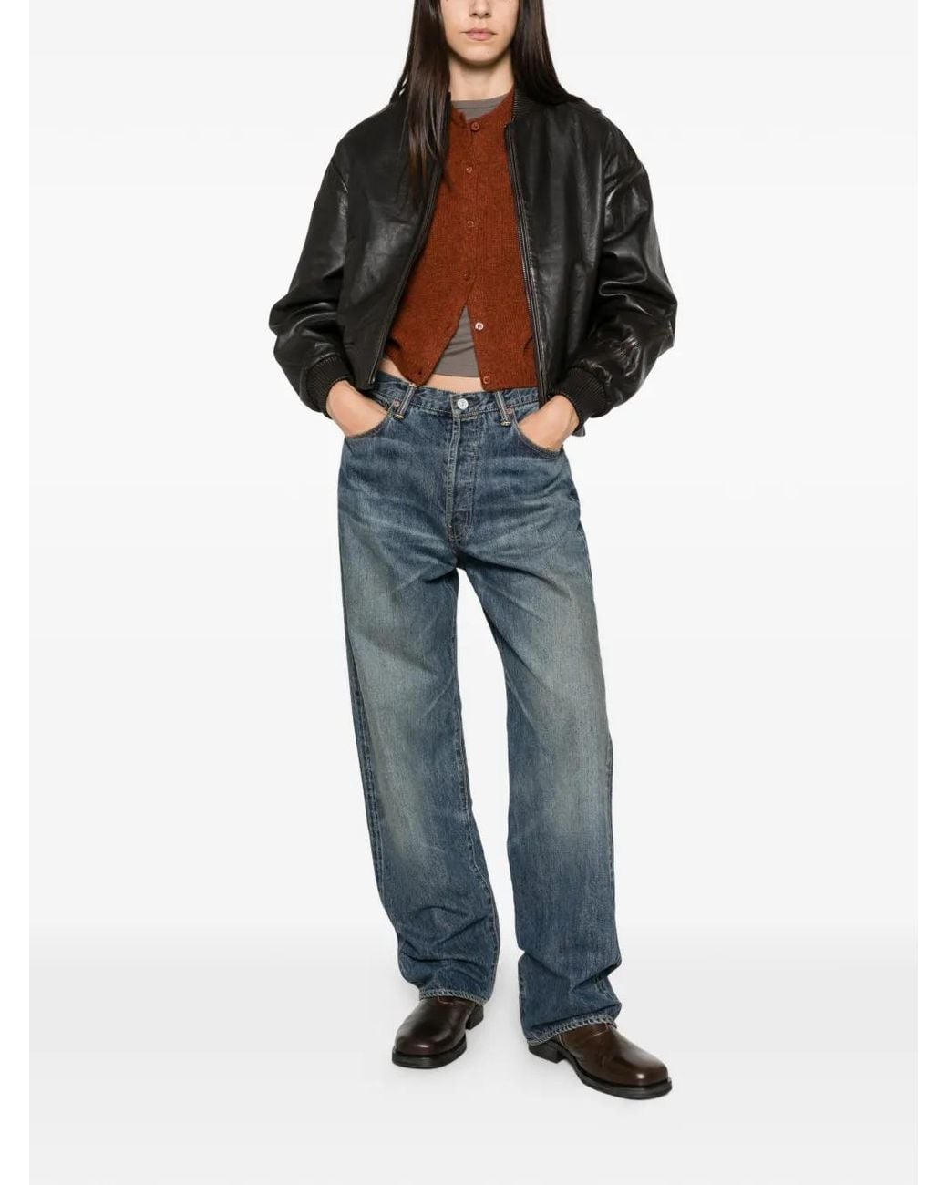 SOLOTRE Black Ribbed-Trim Leather Jacket