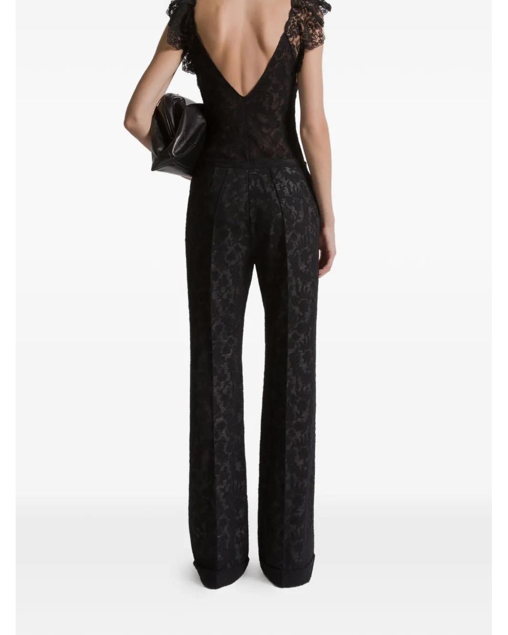 Alberta Ferretti Black Floral-Pattern Trousers