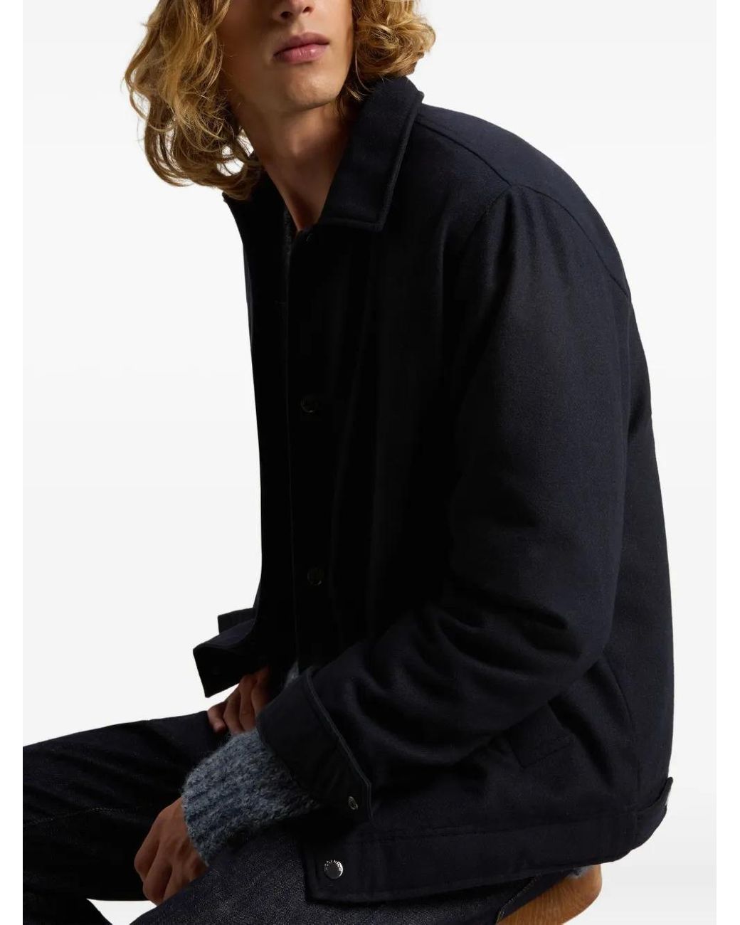 Woolrich Blue Wool Buttoned Shirt Jacket for men