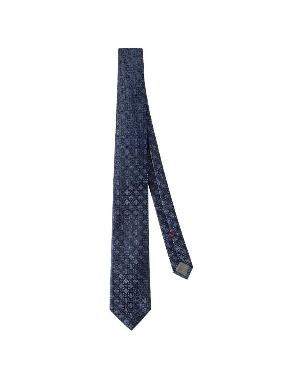 Brunello Cucinelli Blue Silk Tie With Geometric Floral Pattern for men