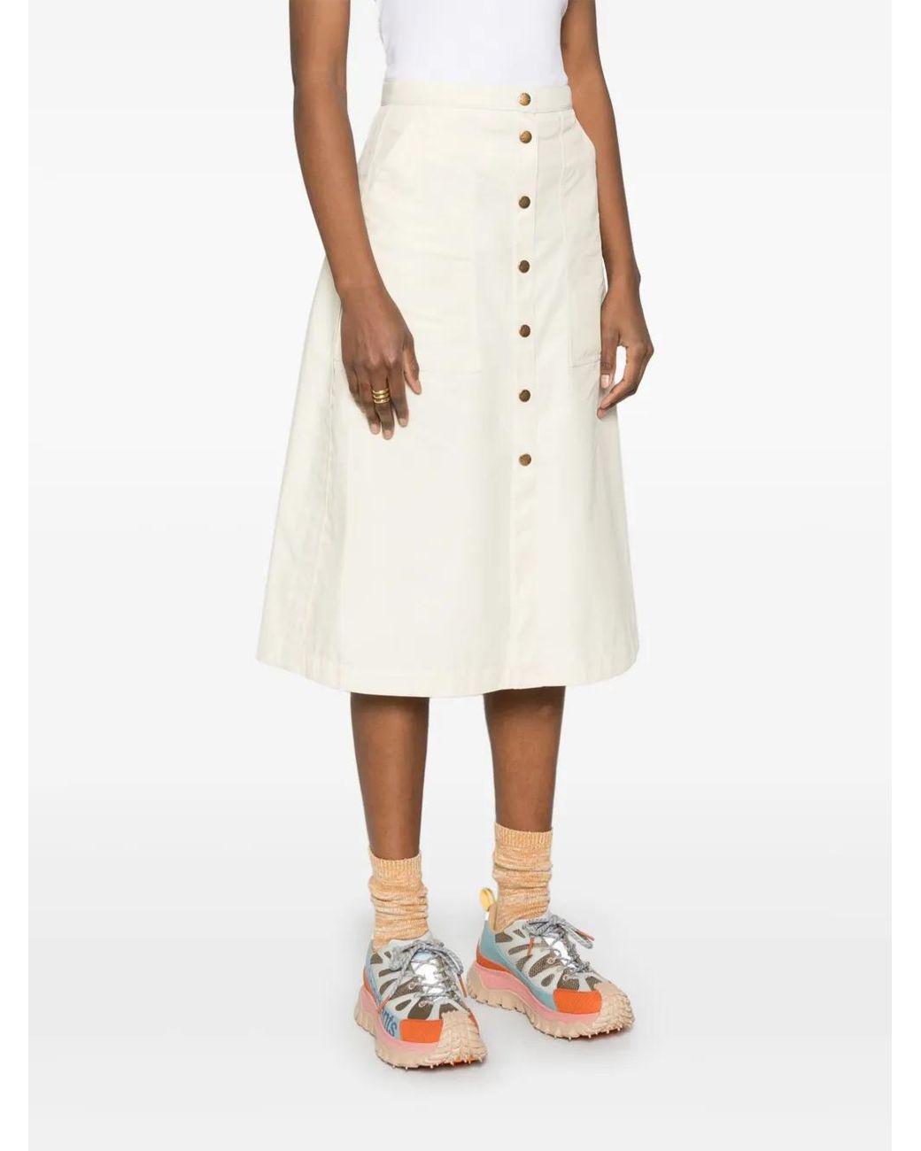 Moncler Natural Buttoned Midi Skirt