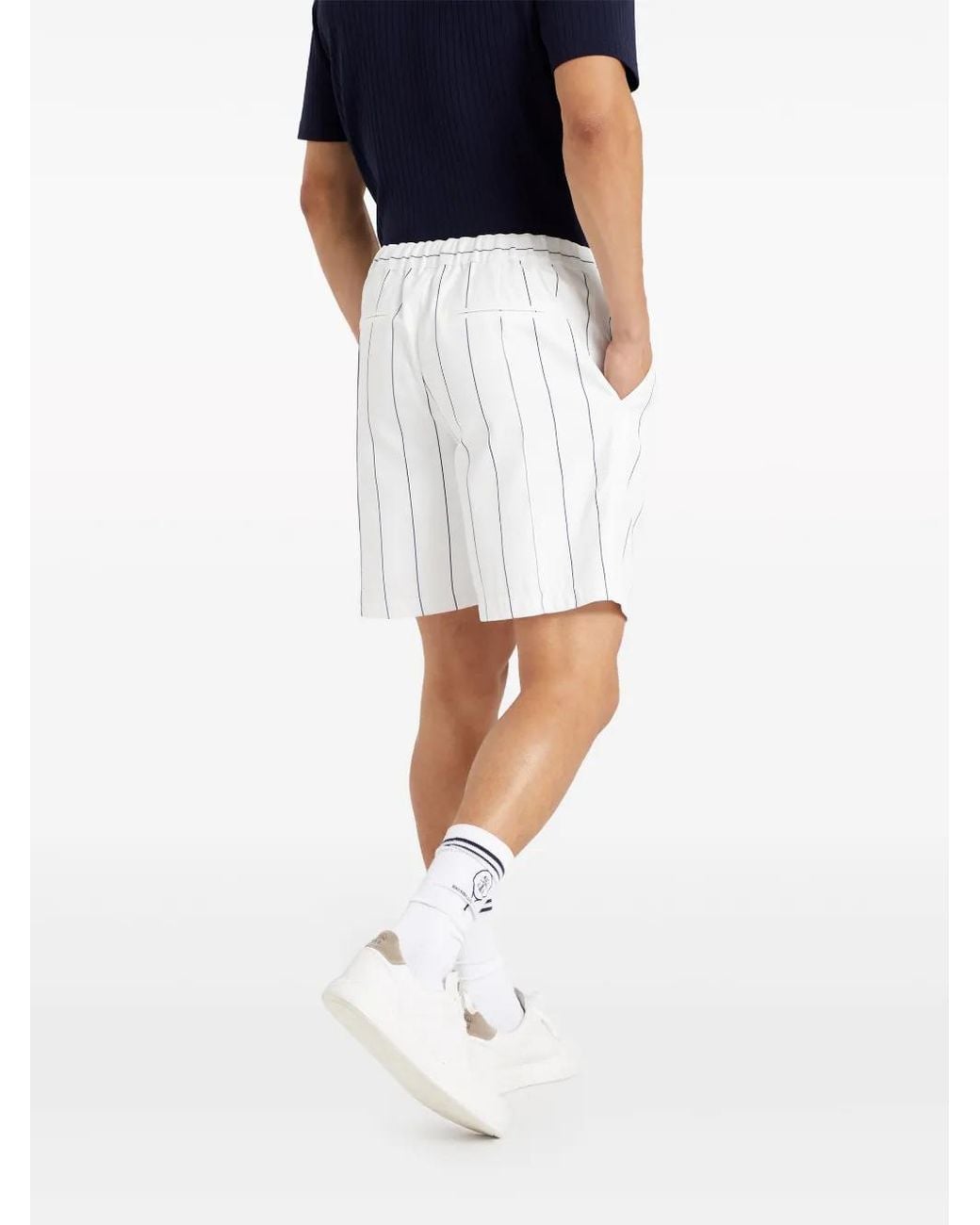 Brunello Cucinelli White Logo-Appliqué Striped Shorts for men