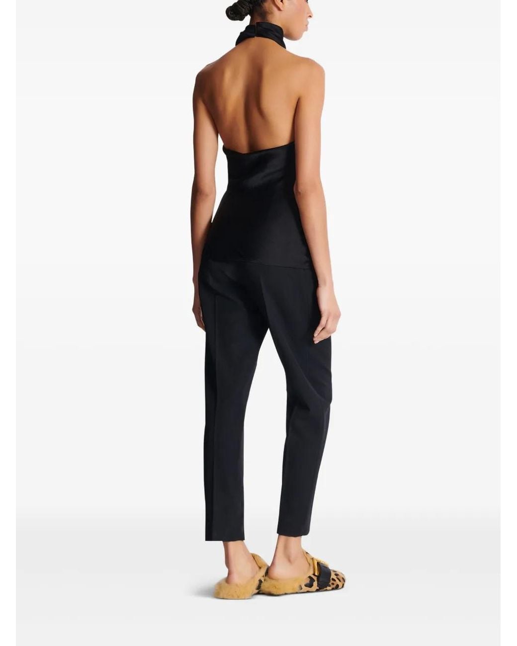 Balmain Satijnen Haltertop Met Open Rug in het Black
