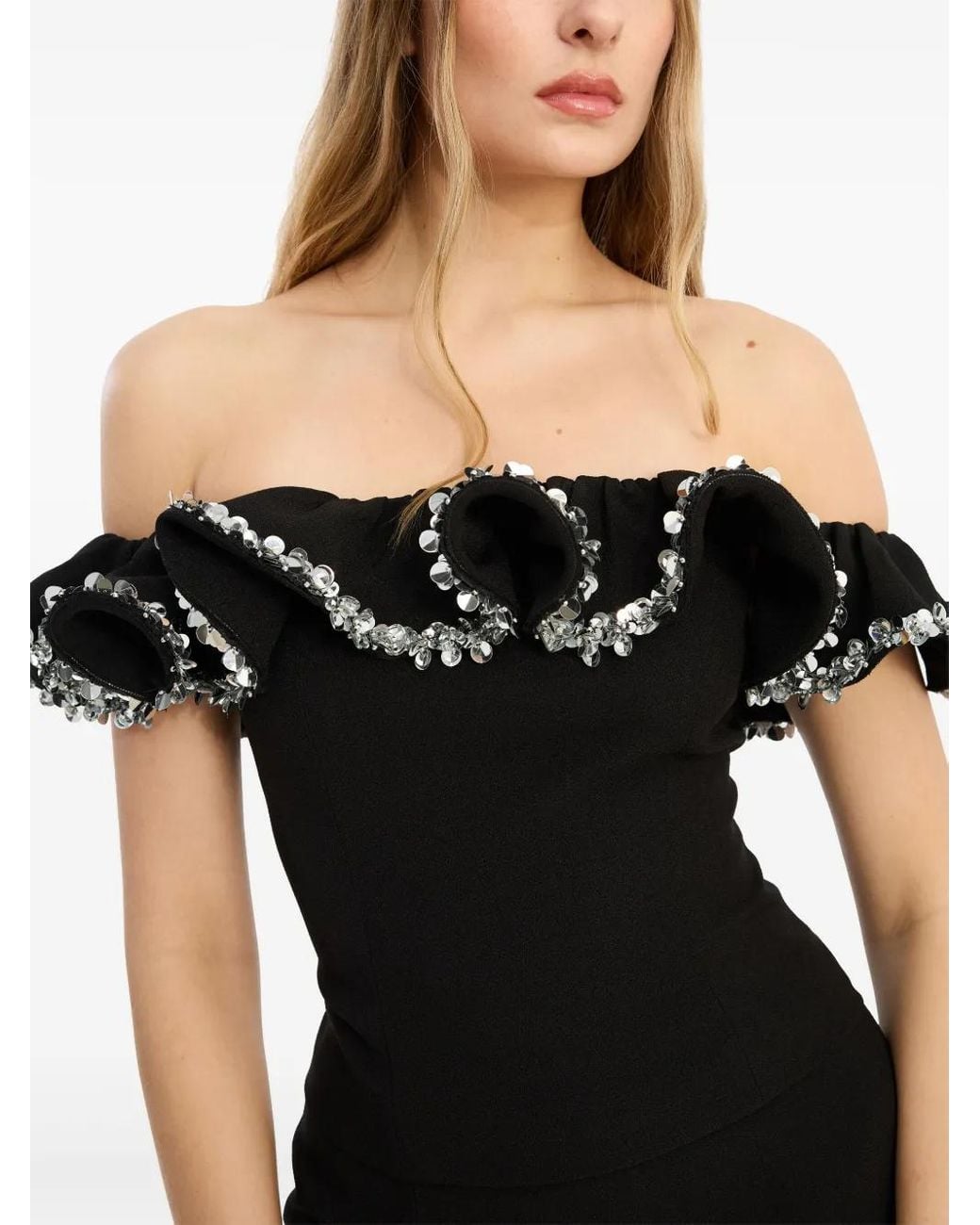 ROTATE BIRGER CHRISTENSEN Black Crepe Ruffle Top