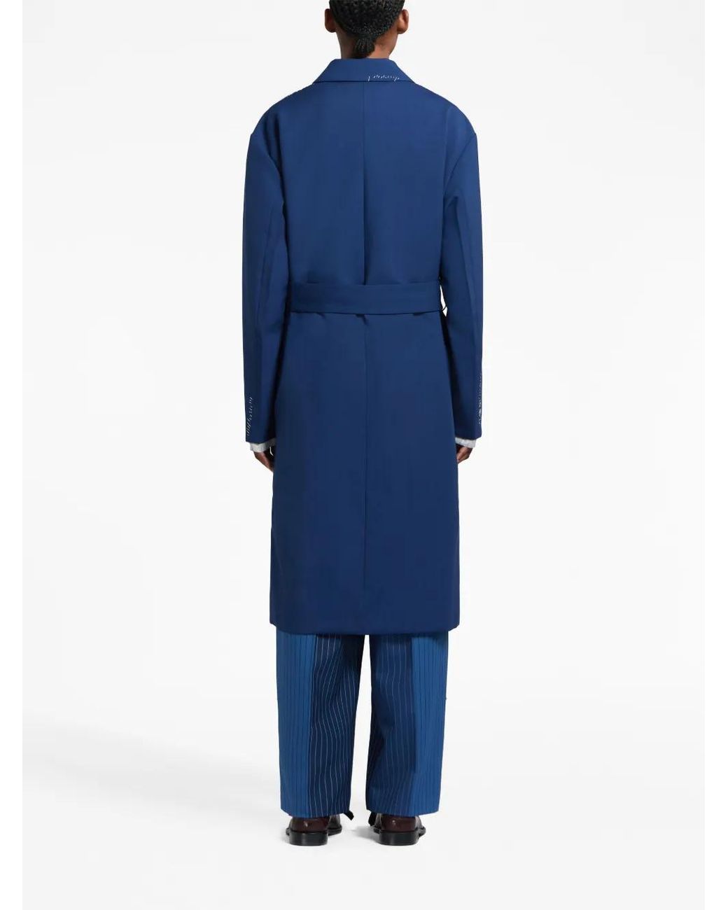 Marni Blue Contrasting-Stitch Single-Breasted Coat
