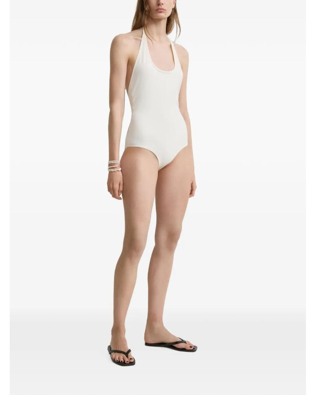Totême White Halter Tie Swimsuit
