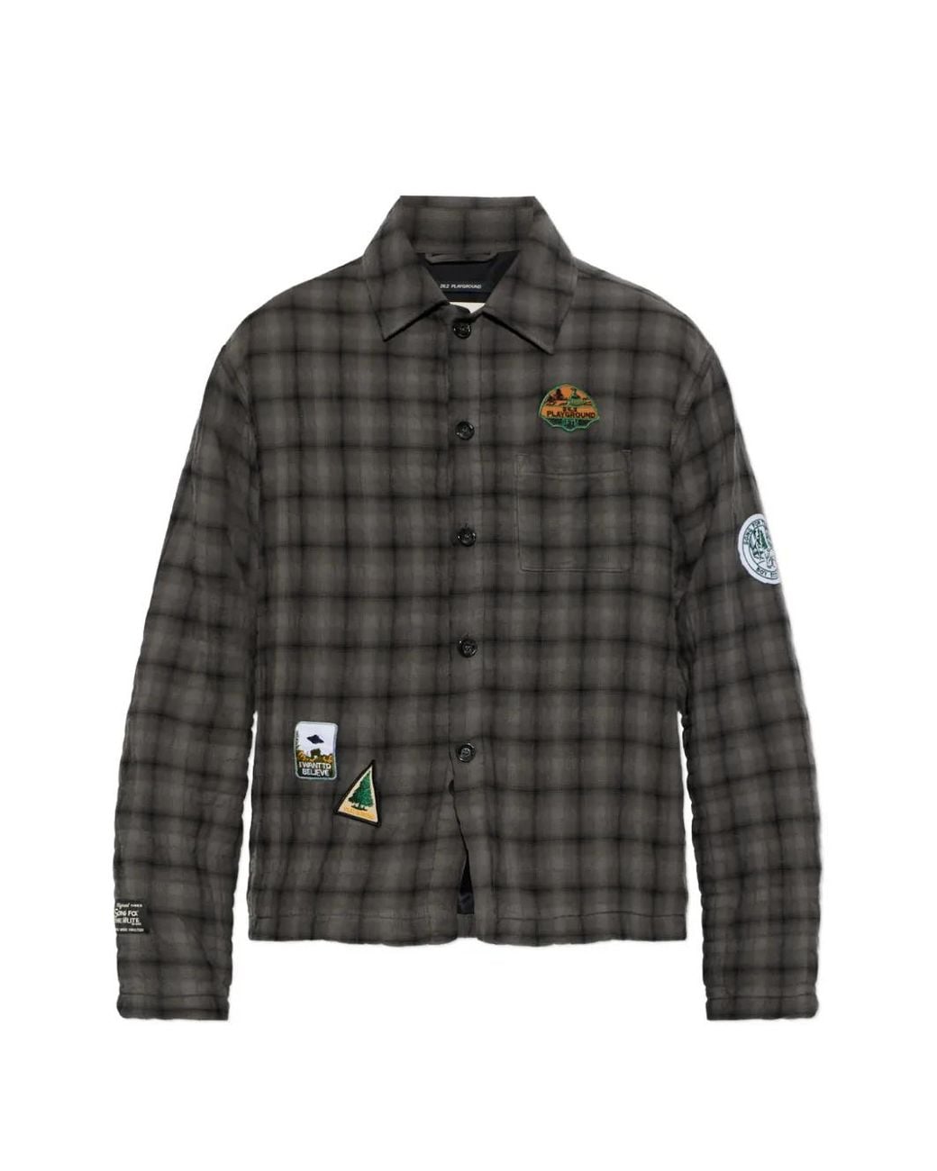 Song For The Mute Black Quilted Checked Shirt Jacket for men
