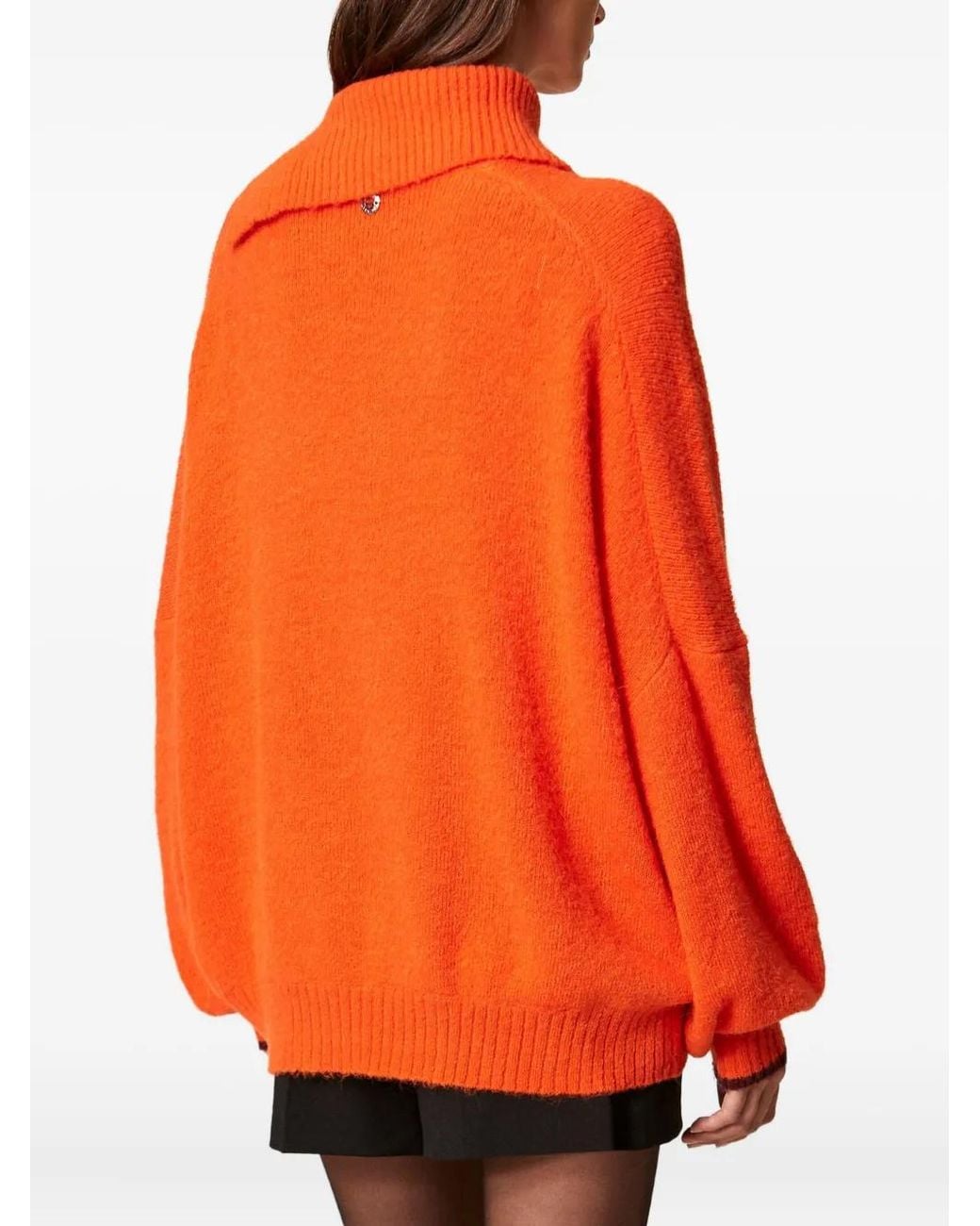 Twinset Orange Turtleneck Brooch-Detail Sweater