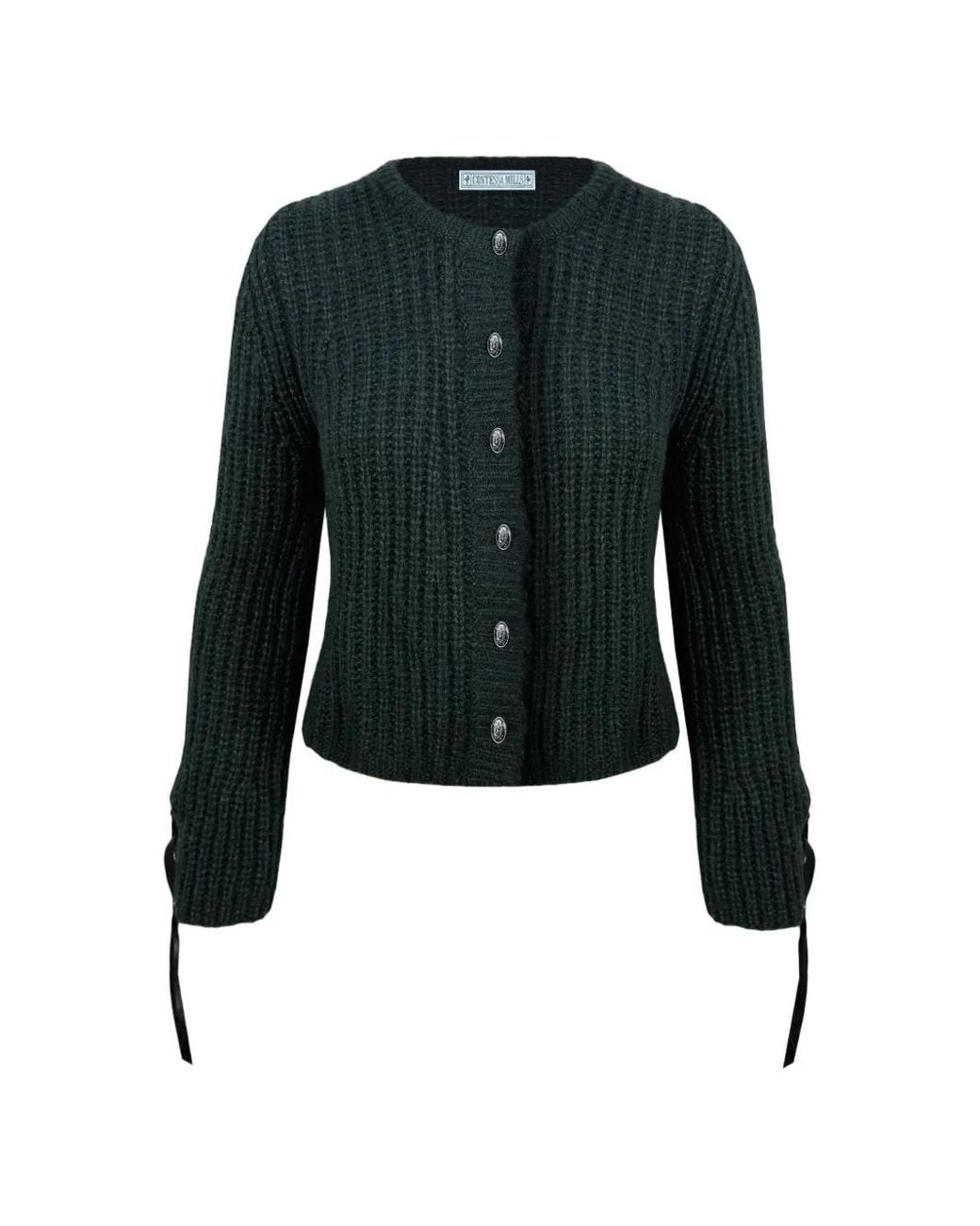 Contessa Mills Black Julia Lace-Up Ribbed-Knit Cardigan