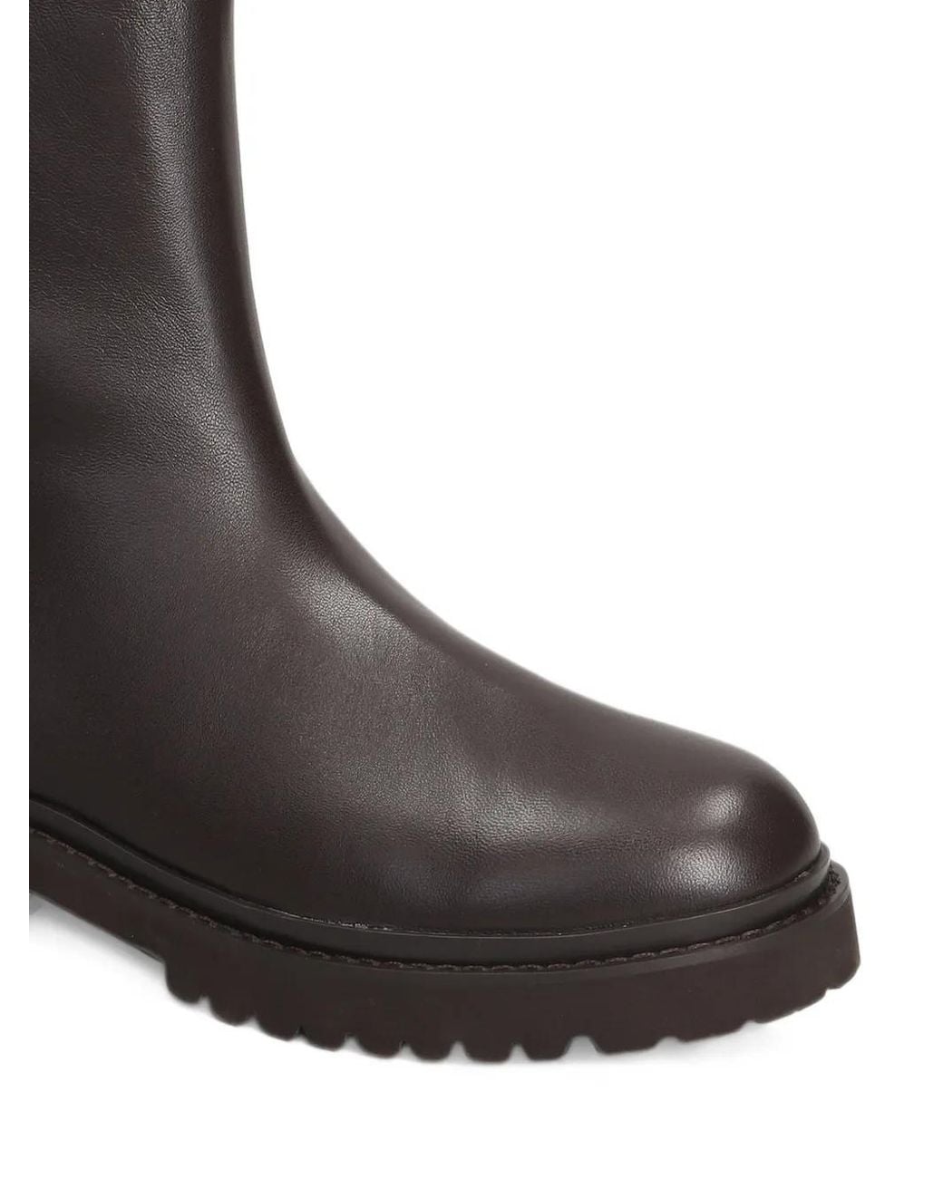 Lola Cruz Brown Ribbed-Panel Leather Chelsea Boots