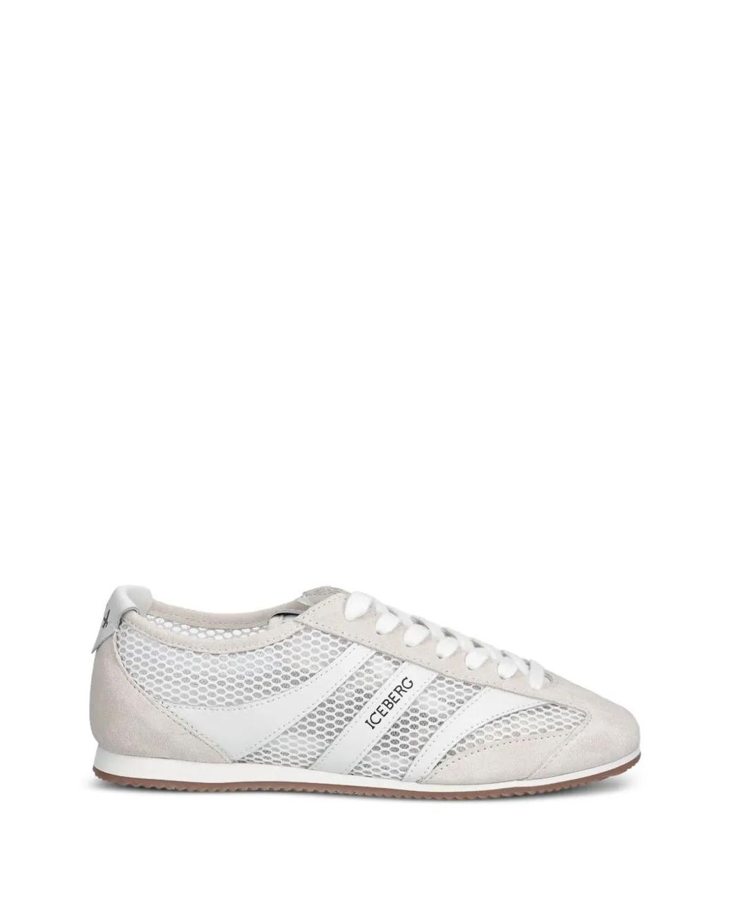 Iceberg White Snoot Mesh-Panelled Suede Sneakers