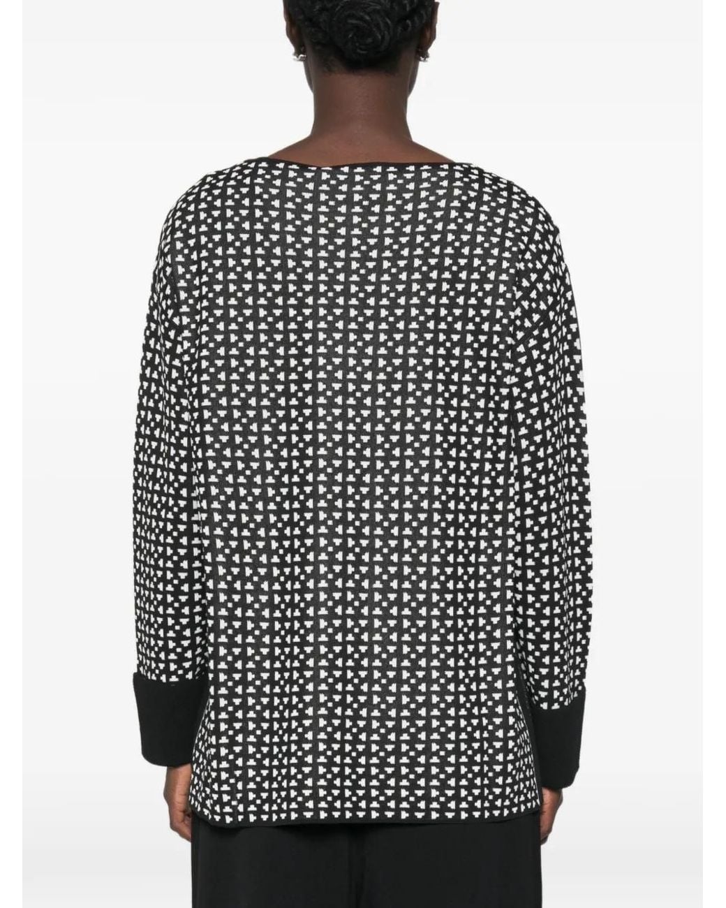 Marina Rinaldi Gray Geometric-Pattern Long-Sleeve Sweater