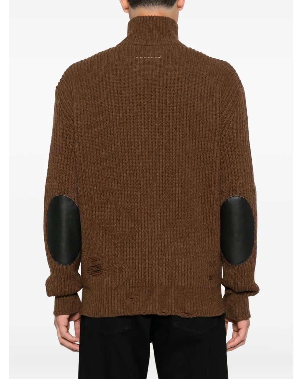 MM6 by Maison Margiela Brown Zip-Front Frayed Cardigan for men