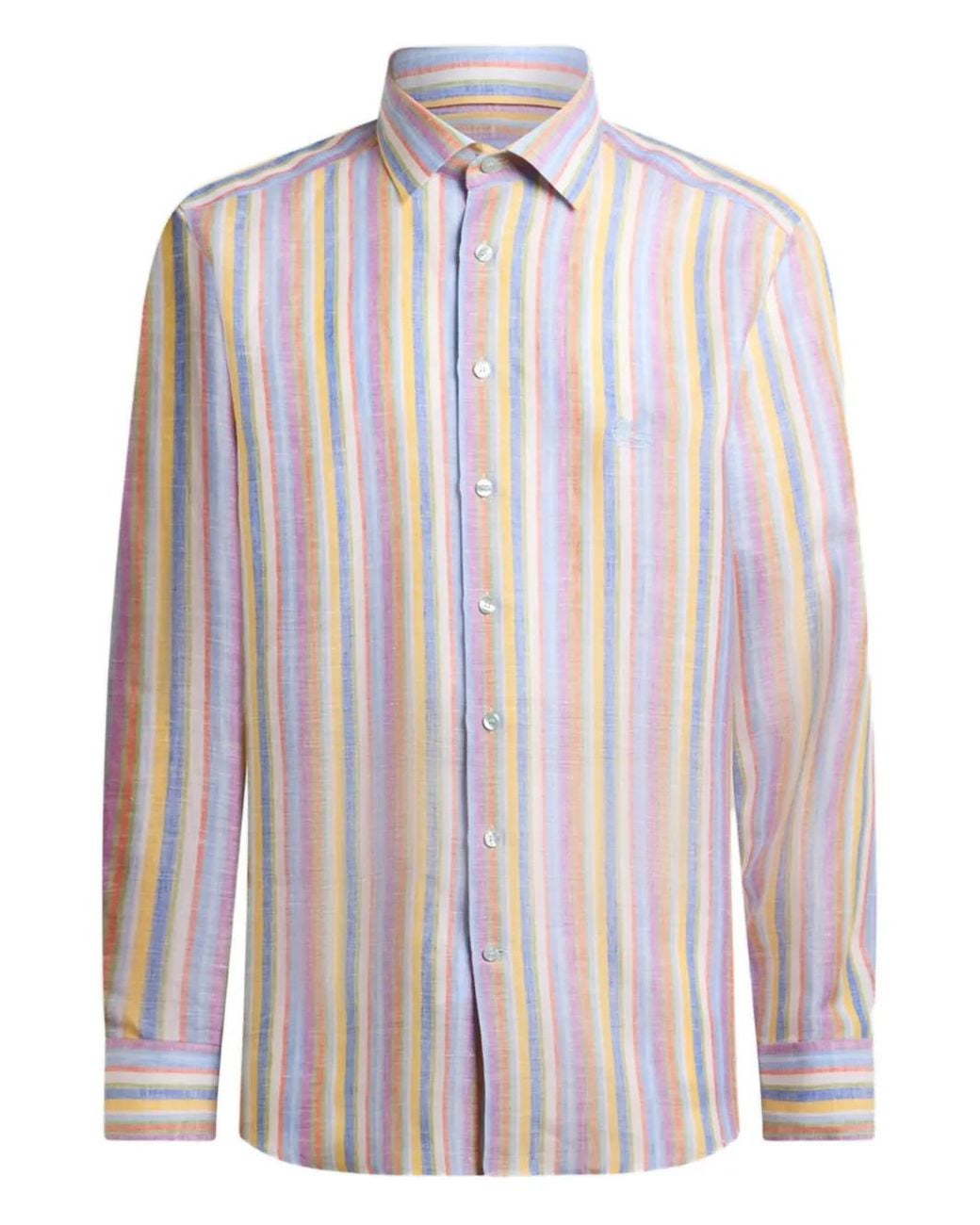 Etro Pink Multicoloured Striped Linen Shirt for men