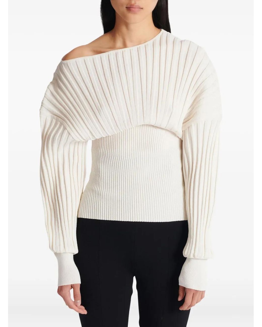 Balmain White Tube Knit Jumper Sweater