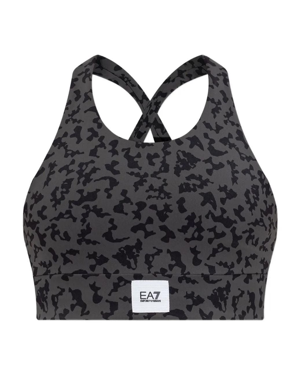 EA7 Black Cross-Back Leopard-Print Top