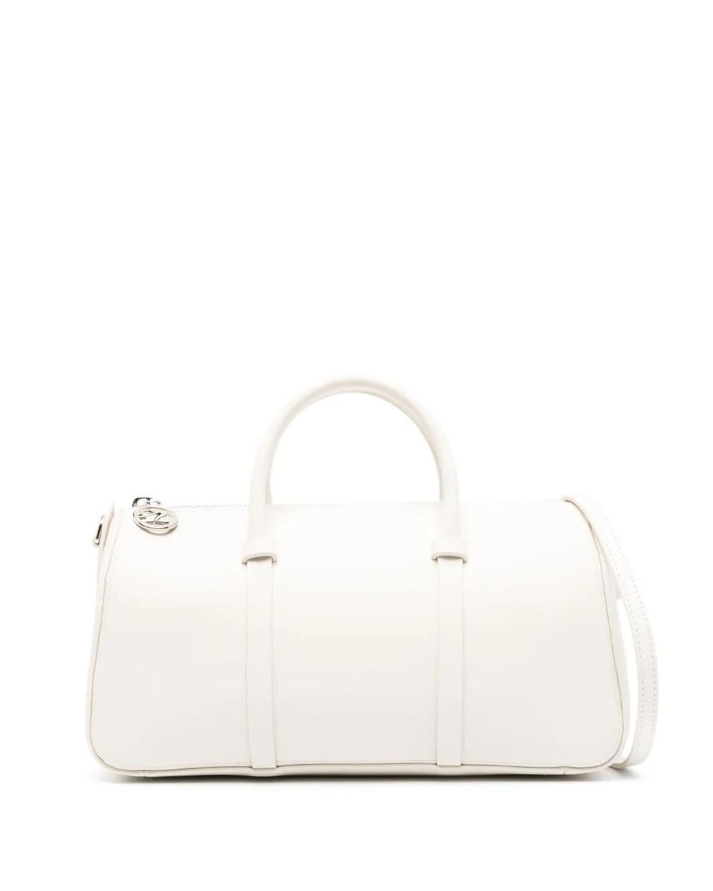 Longchamp White Logo-Debossed Leather Tote Bag