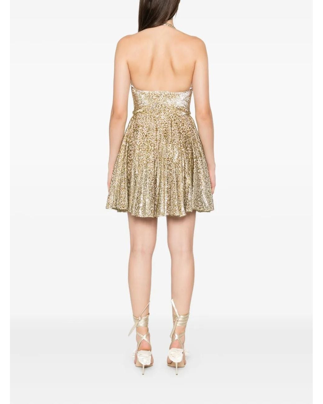 Self-Portrait Natural Pleated Halter Neck Mini Dress