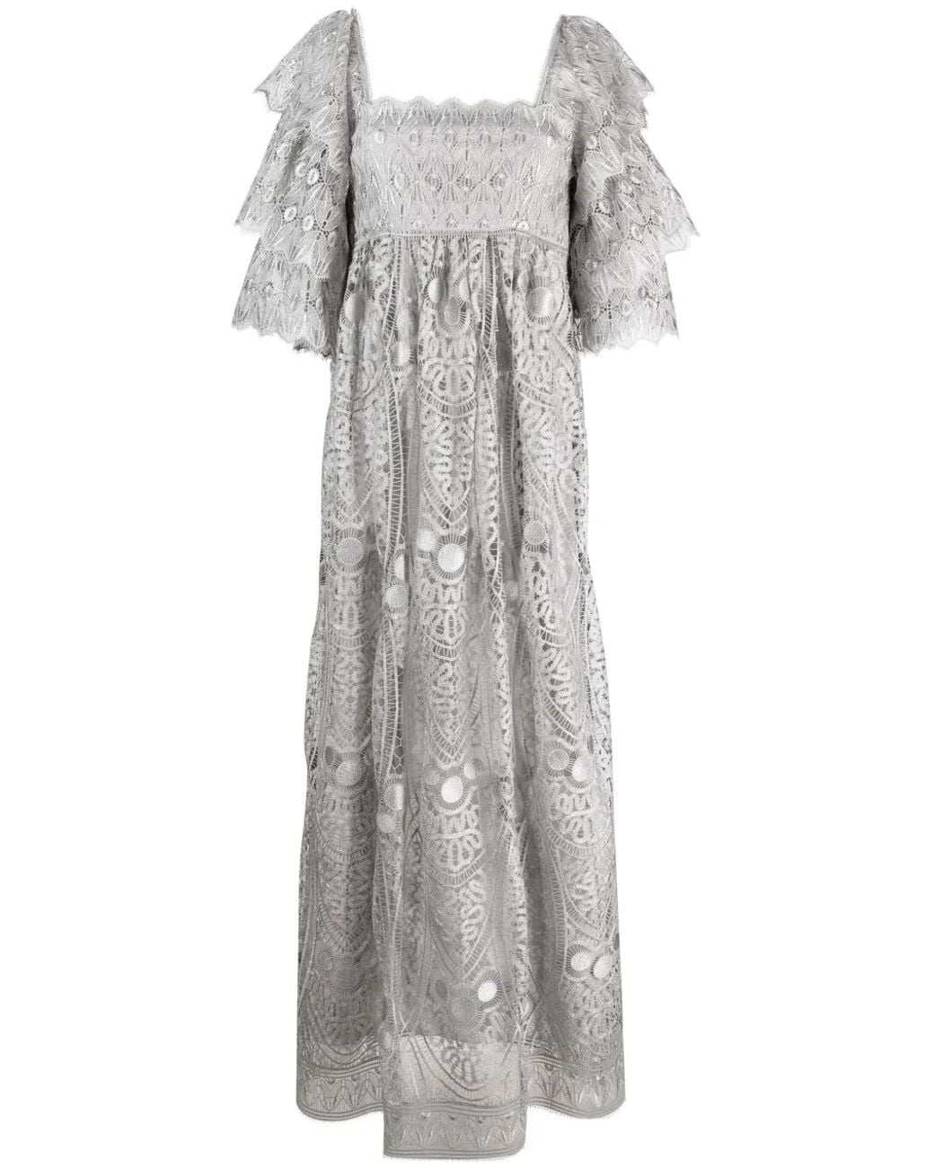 Robe Longue En Macramé Alberta Ferretti en coloris Gray