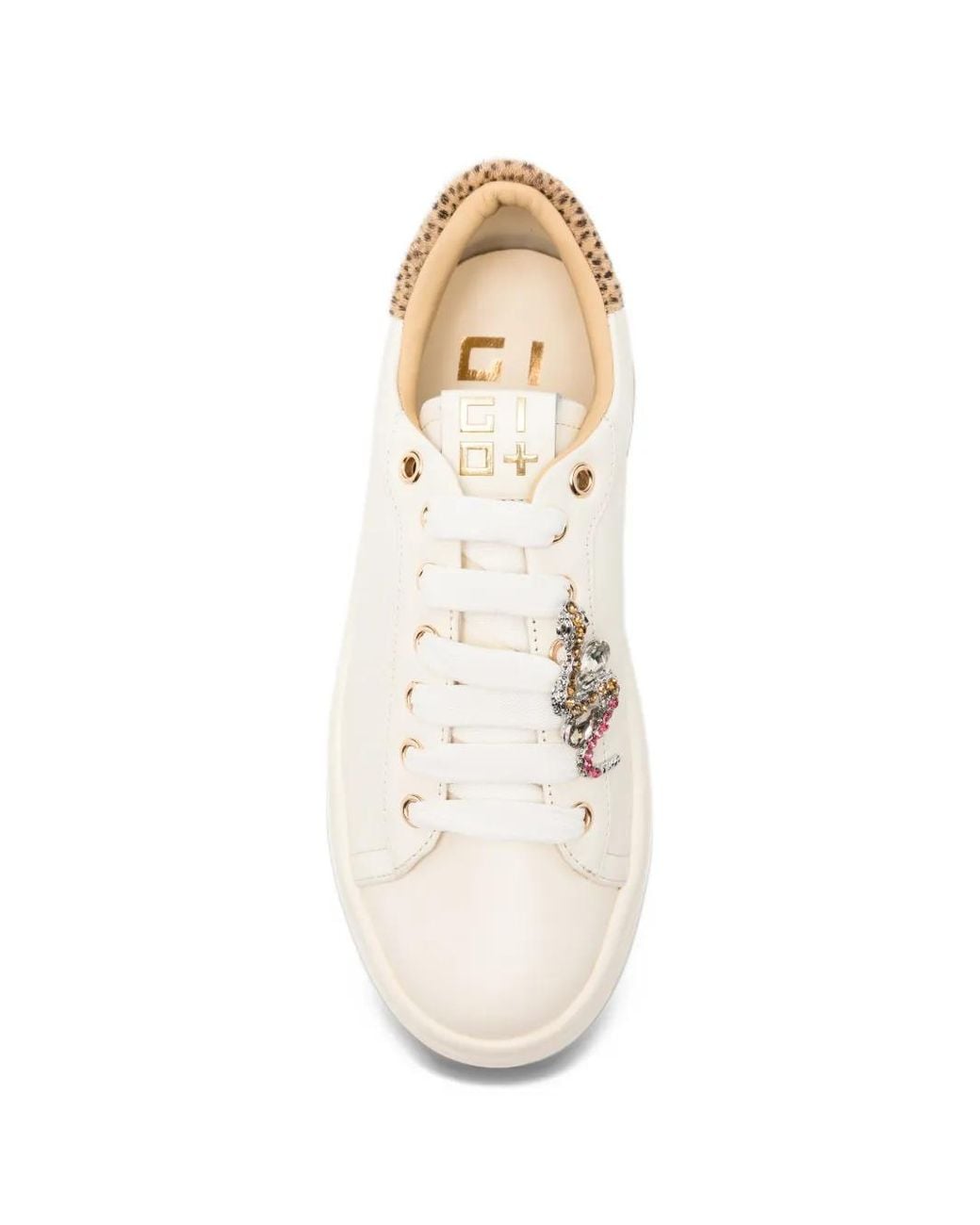 GIO+ White Olivia146 Crystal-Embellished Leather Sneakers
