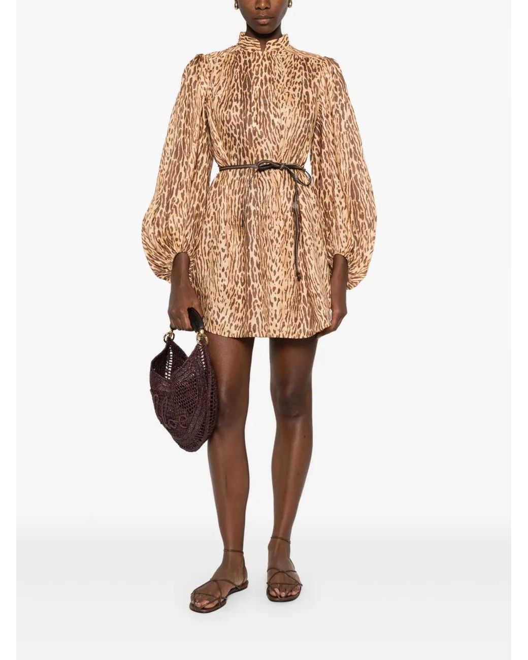 Zimmermann Natural Robe Courte Cascadian À Imprimé Léopard