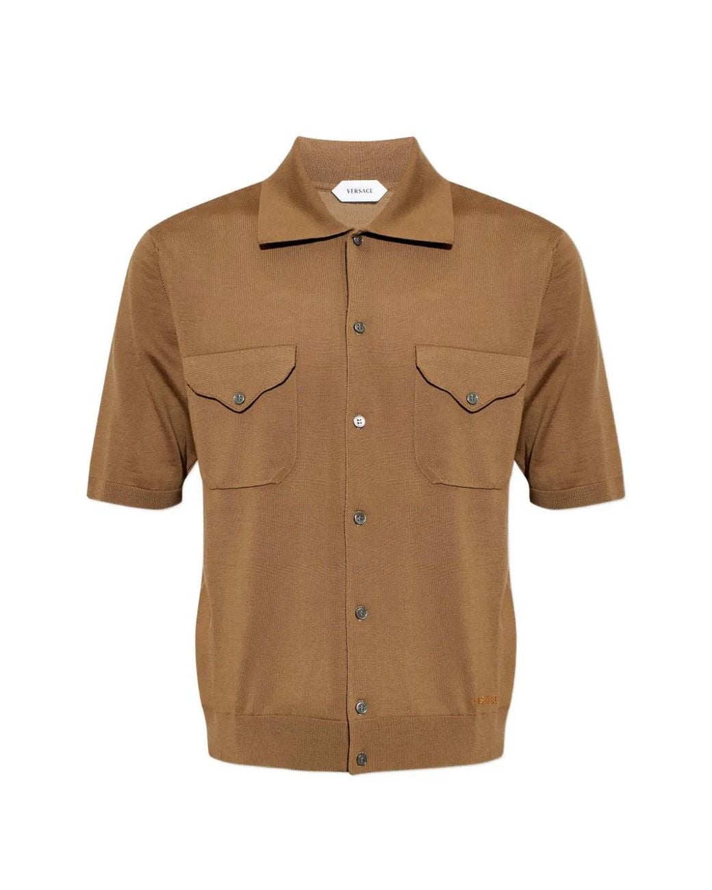 Versace Brown Embroidered Wool Knit Shirt for men