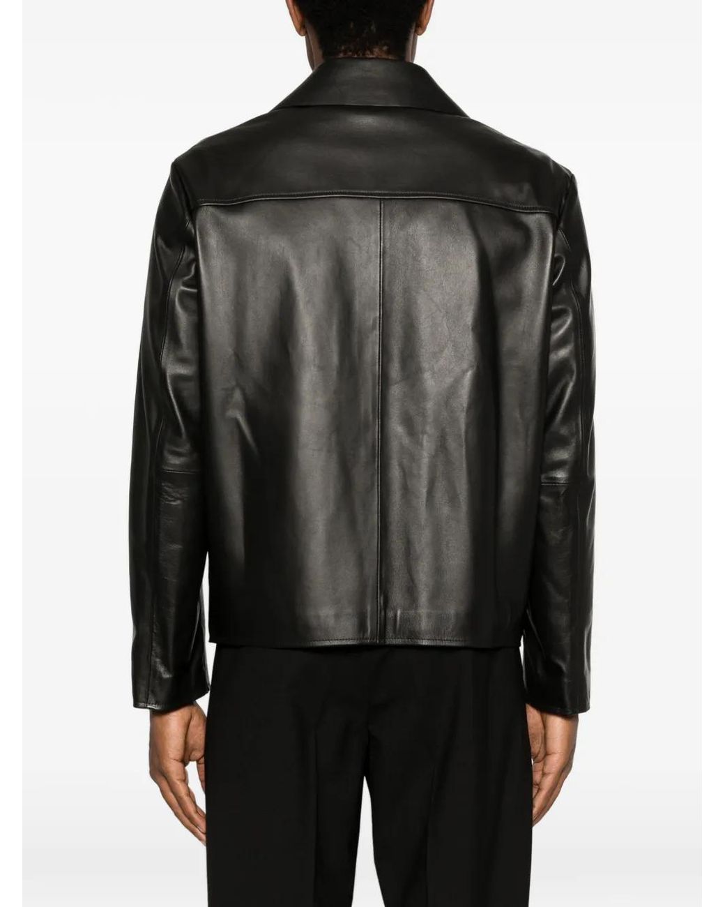 Lardini Black Leather Flap-Pocket Jacket for men