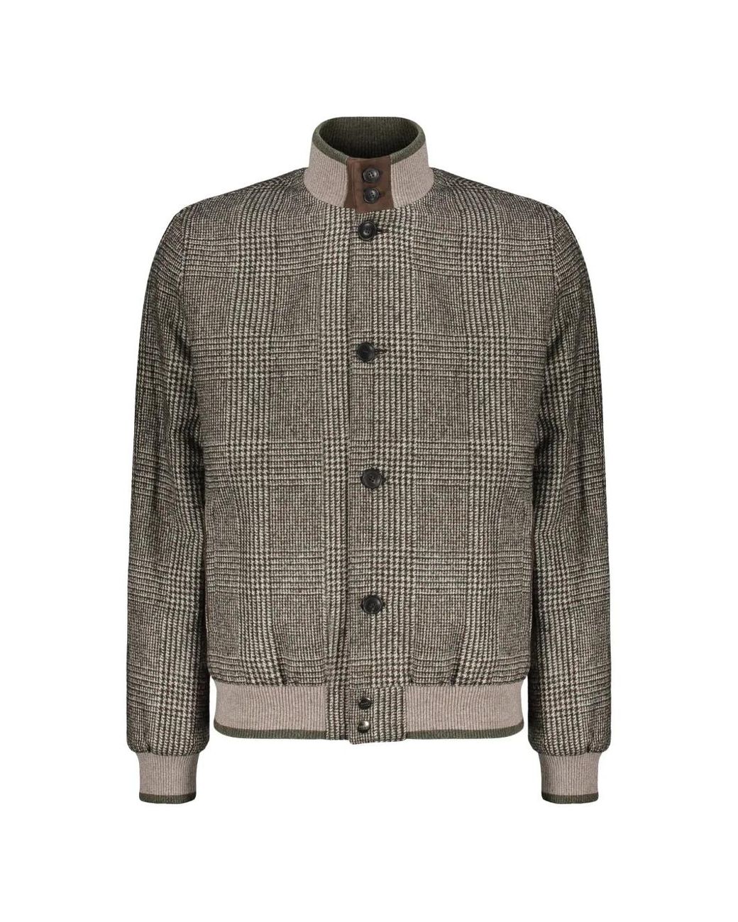Fedeli Gray Knitted-Collar Check-Pattern Bomber Jacket for men