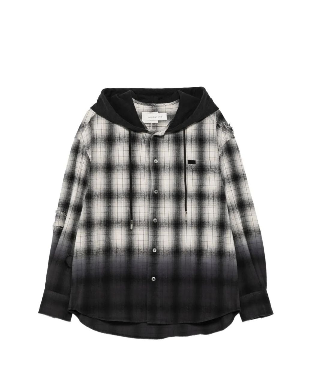 Feng Chen Wang Black Gradient-Effect Plaid-Pattern Hooded Shirt for men