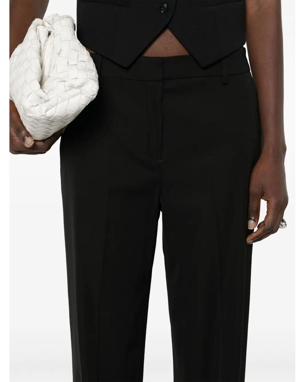PT Torino Black Pressed-Crease Trousers