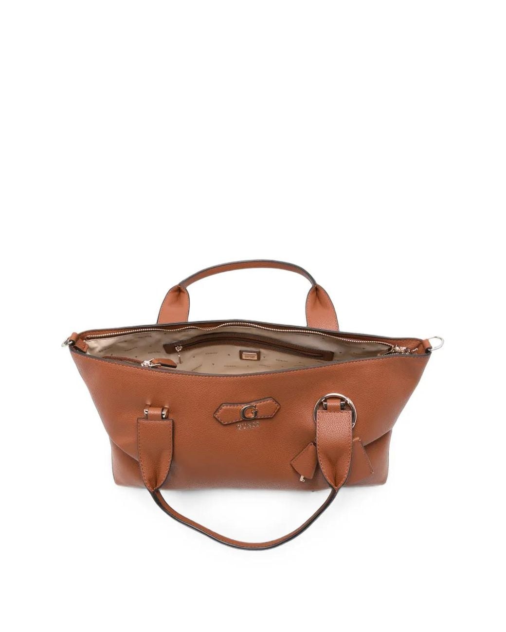 Guess Brown Susy Logo-Plaque Pebbled Leather Tote Bag