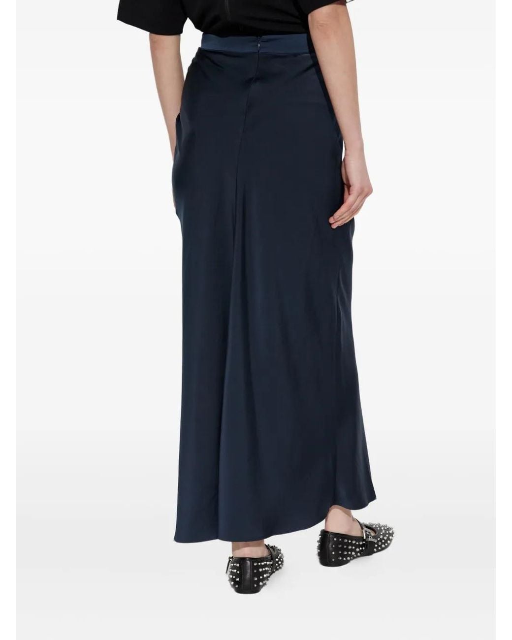 AllSaints Blue Drawstring Bias-Cut Skirt